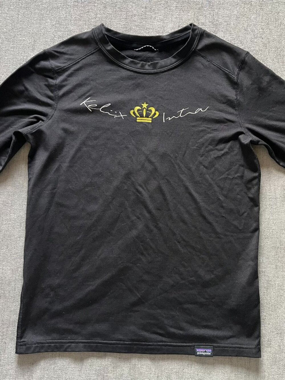 Patagonia Capilene Shirt Kids Medium 10 Black Crown Logo Long Sleeve Stretch